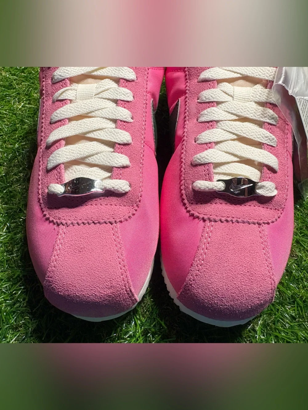 Nike Women's 7 Pink Cortez with Green Swoosh